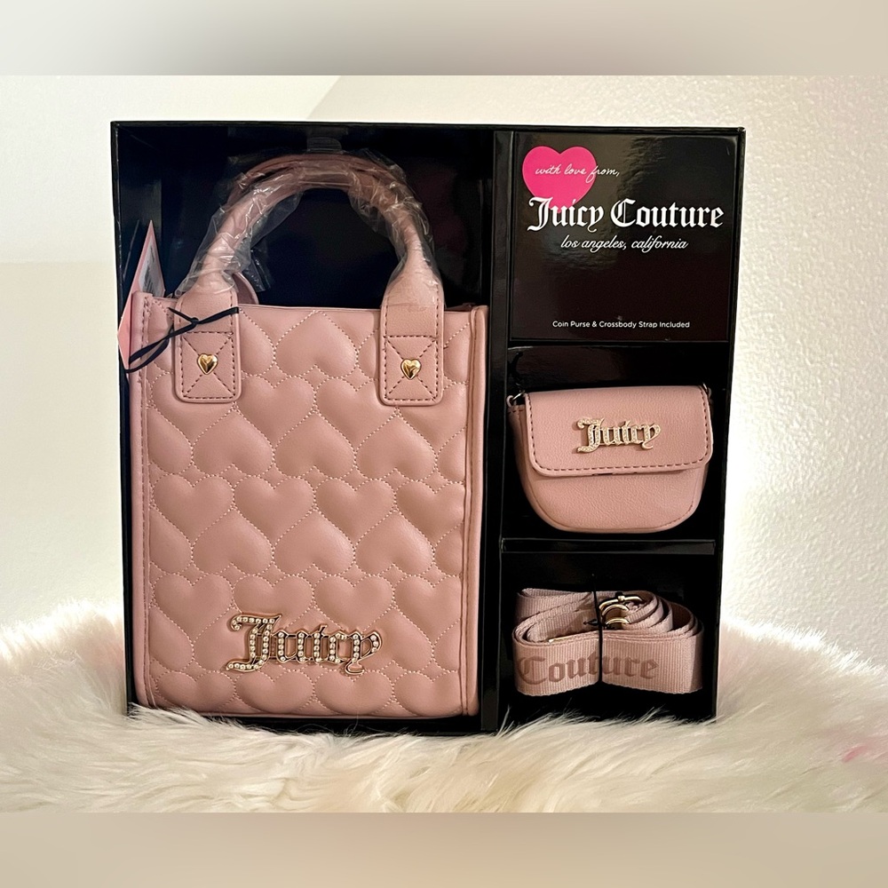 NWT Pink Juicy Couture Quilted Heart Handbag Gift Set